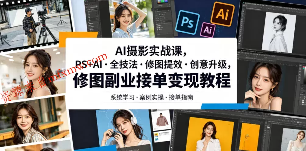AI摄影实战课,PS+AI・全技法・修图提效・创意升级,修图副业接单变现教程