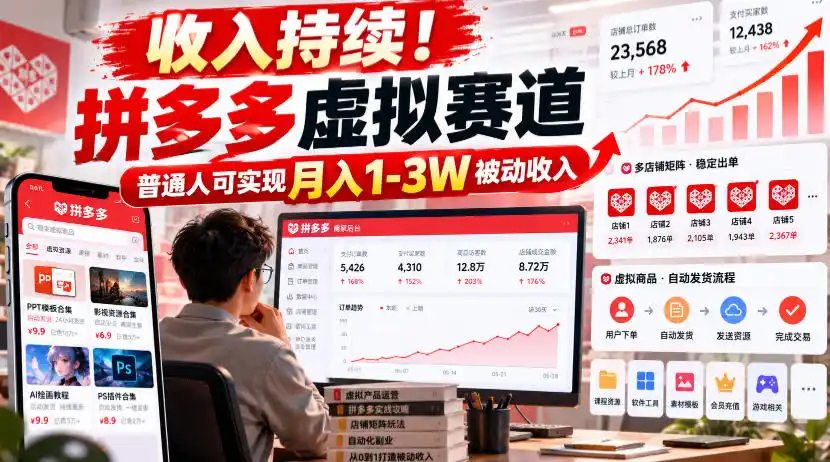收入持续！拼多多虚拟赛道，普通人可实现月入1-3 W被动收入【揭秘】-免费项目网