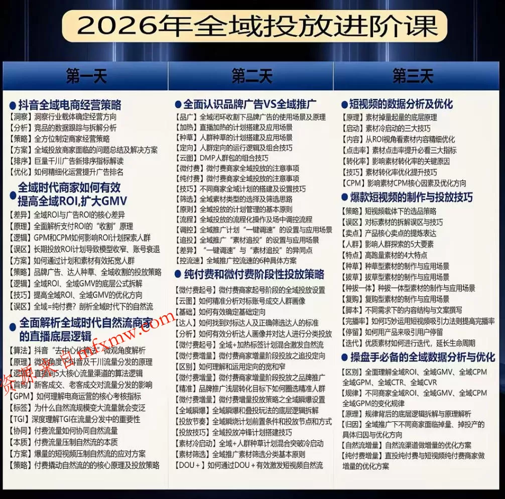 千川扫地僧2026抖音全域投放进阶课，少走弯路·快速起量·掌控增长，6月12-14号杭州线下课（更新）