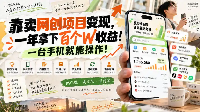 网创小程序虚拟资料变现,一年拿下百万收益,一部手机就可以做,0成本变现副业!-免费项目网