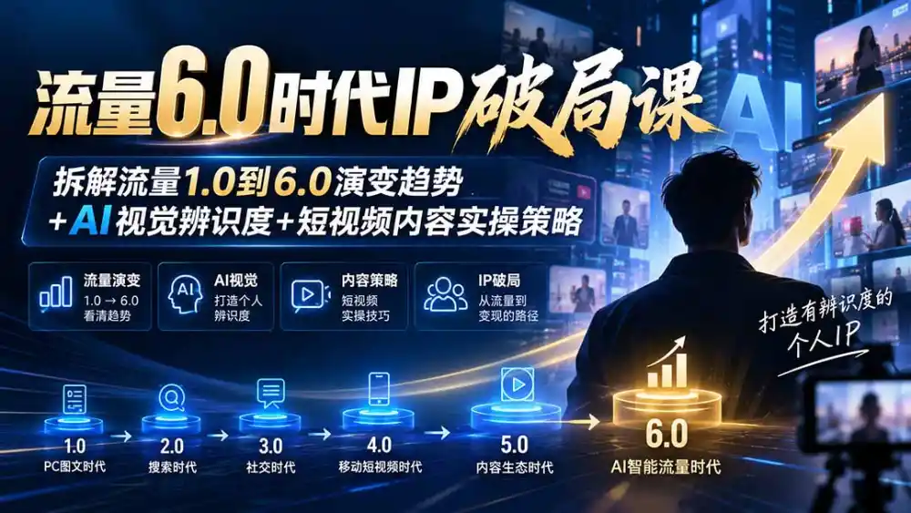 流量6.0时代IP破局课-更新:拆解流量1.0到6.0演变趋势+AI视觉辨识度+短视频内容实操策略-免费项目网