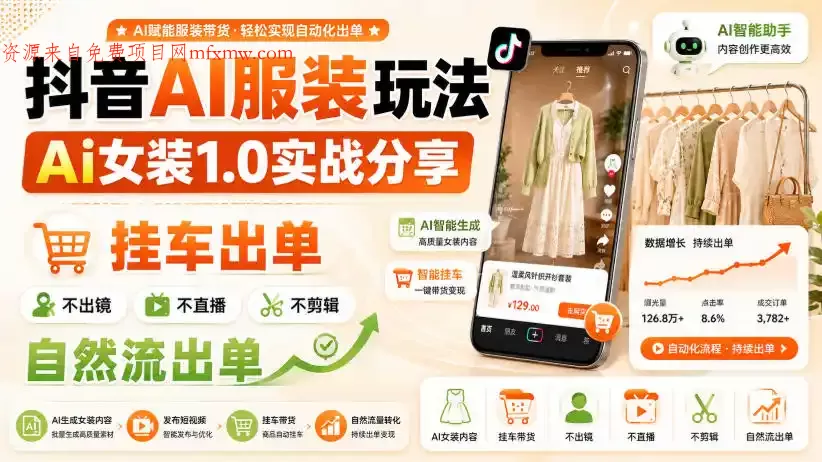 抖音AI服装玩法,Ai女装1.0实战分享,挂车出单,不出镜,不直播,不剪辑,自然流出单