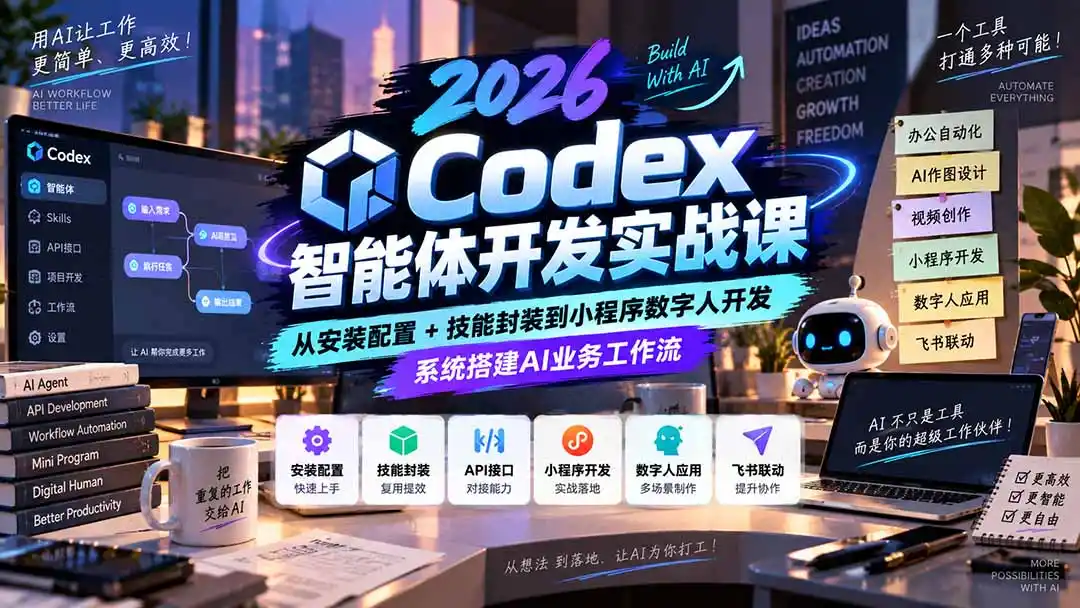 2026Codex智能体开发实战课：从安装配置+技能封装到小程序数字人开发，系统搭建AI业务工作流-免费项目网