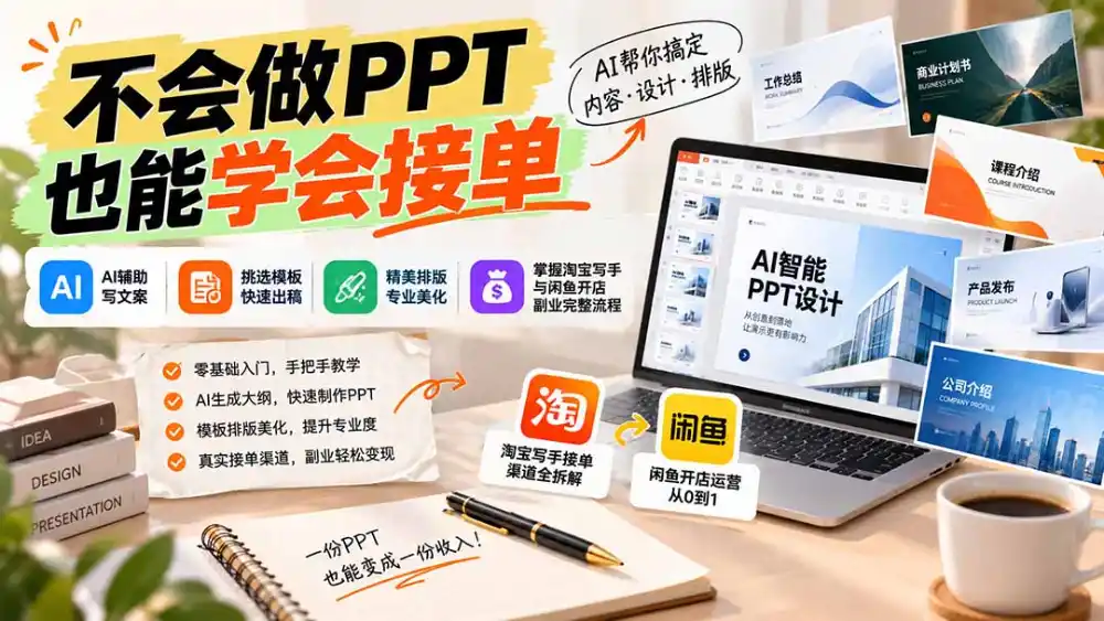 不会做PPT也能学会接单：AI辅助写文案、挑模板、做排版，掌握淘宝写手与闲鱼开店副业完整流程-免费项目网