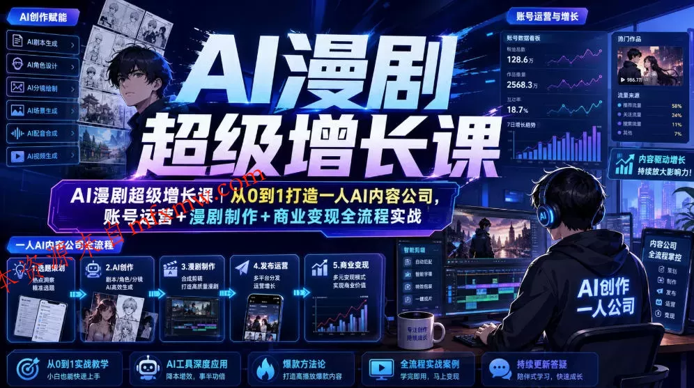 AI漫剧超级增长课｜从0到1打造一人AI内容公司，账号运营+漫剧制作+商业变现全流程实战