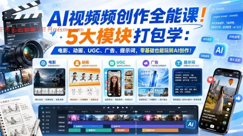 AI视频频创作全能课!5大模块打包学:电影、动画、UGC、广告、提示词,零基础也能玩转AI创作!【原创双语字幕】
