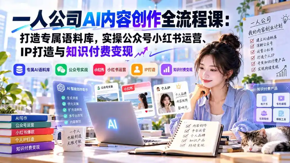 一人公司AI内容创作全流程课：打造专属语料库，实操公众号小红书运营、IP打造与知识付费变现方法论-免费项目网