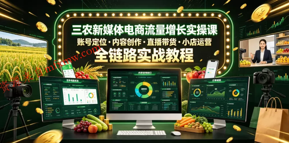 三农新媒体电商流量增长实操课,账号定位・内容创作・直播带货・小店运营,全链路实战教程