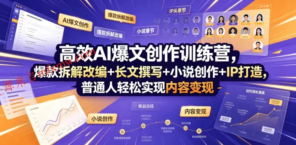 高效AI爆文创作训练营，爆款拆解改编+长文撰写+小说创作+IP打造，普通人轻松实现内容变现