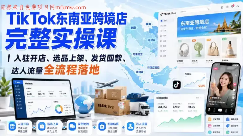 TikTok东南亚跨境店完整实操课｜入驻开店、选品上架、发货回款、达人流量全流程落地