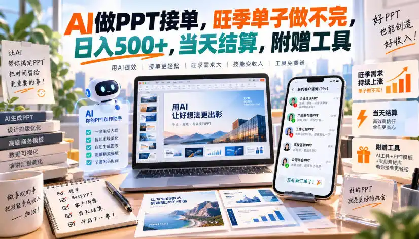 AI做PPT接单，旺季单子做不完，日入500+，当天结算，附赠工具【揭秘】-免费项目网
