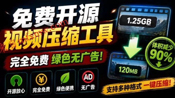 Github开源视频压缩瘦身工具，轻松压缩90%，并保持画质清晰，完全免费绿色无广告！VideoSlim