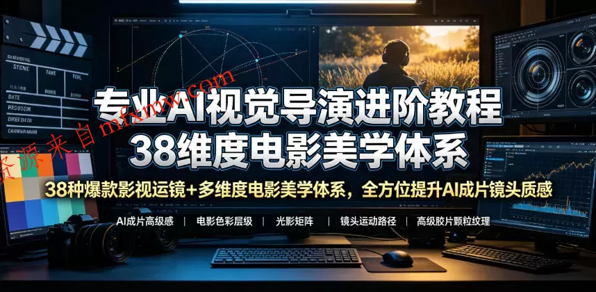 专业AI视觉导演进阶教程，38种爆款影视运镜+多维度电影美学体系，全方位提升AI成片高级感与镜头质感