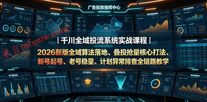 千川全域投流系统实战课程|2026新版全域算法落地、叠投抢量核心打法、新号起号、老号稳量、计划异常排查全链路教学