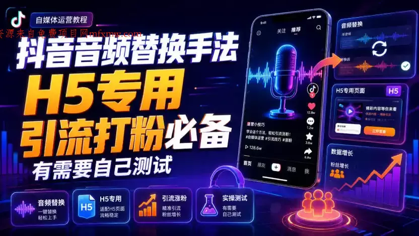 抖音音频替换手法H5专用,引流打粉必备,有需要自己测试
