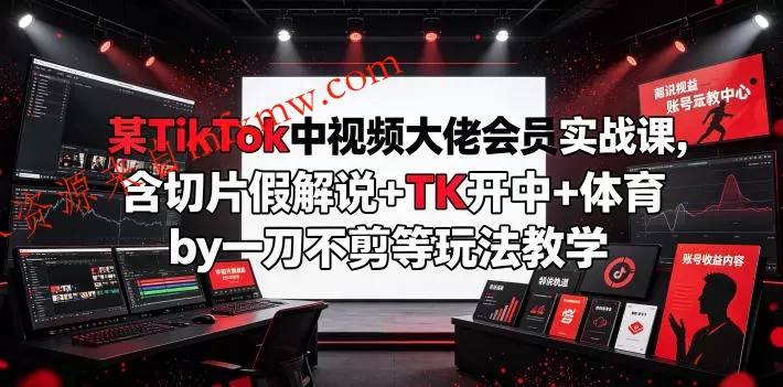 某TikTok中视频大佬会员实战课，含切片假解说+TK开中+体育by一刀不剪等玩法教学