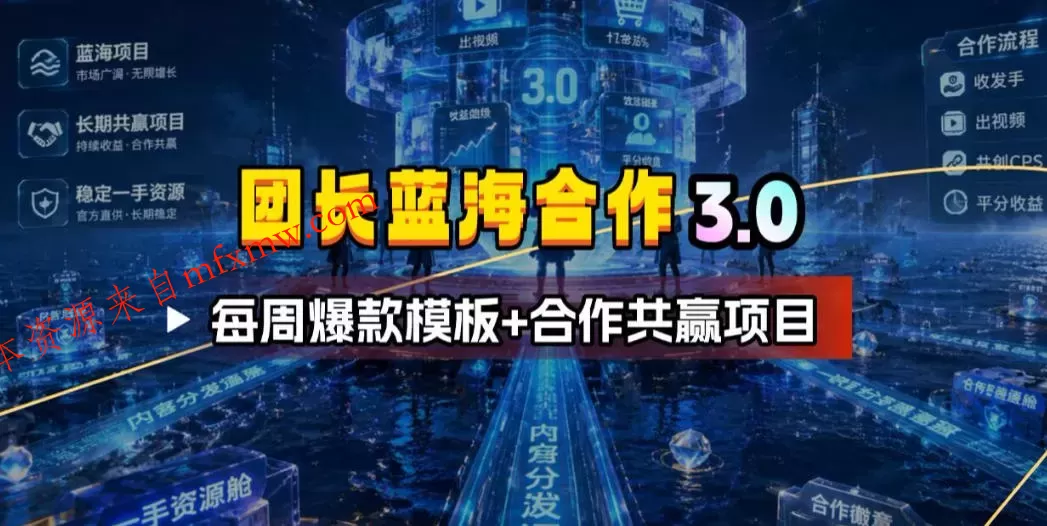 团长蓝海合作3.0，每周爆款模板+合作共赢项目