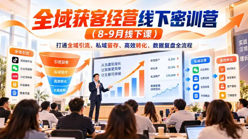 全域获客经营线下密训营(8-9月线下课)，打通全域引流、私域留存、高效转化、数据复盘全流程-免费项目网