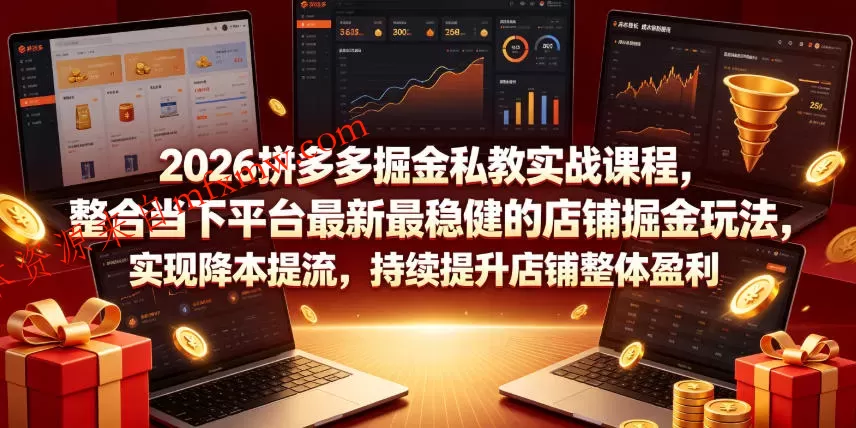 2026拼多多掘金私教实战课程，整合当下平台最新最稳健的店铺掘金玩法，实现降本提流，持续提升店铺整体盈利