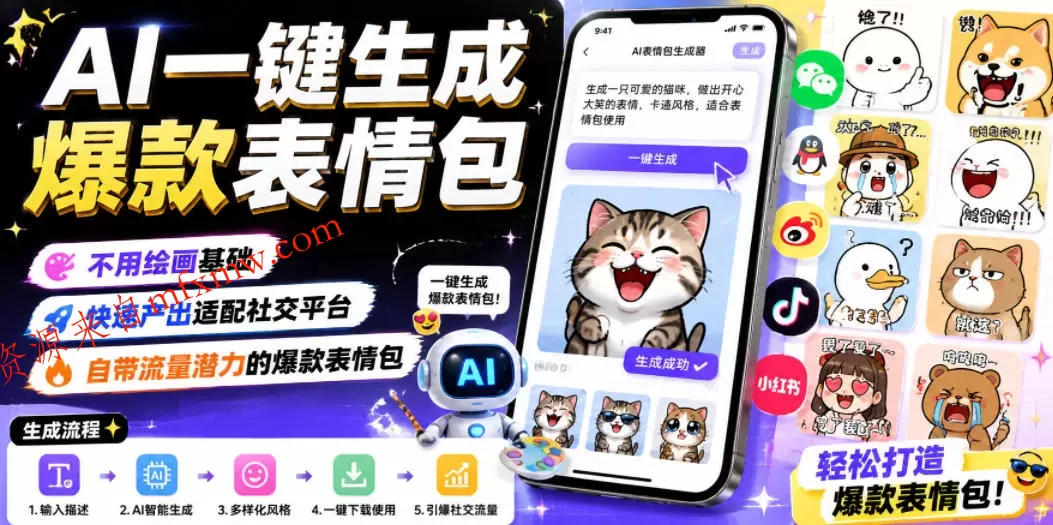 AI一键生成爆款表情包,不用绘画基础,快速产出适配社交平台,自带流量潜力的爆款表情包