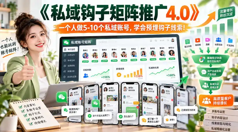【无水印】《私域钩子矩阵推广4.0》一个人做5-10个私域账号,学会预埋钩子线索!