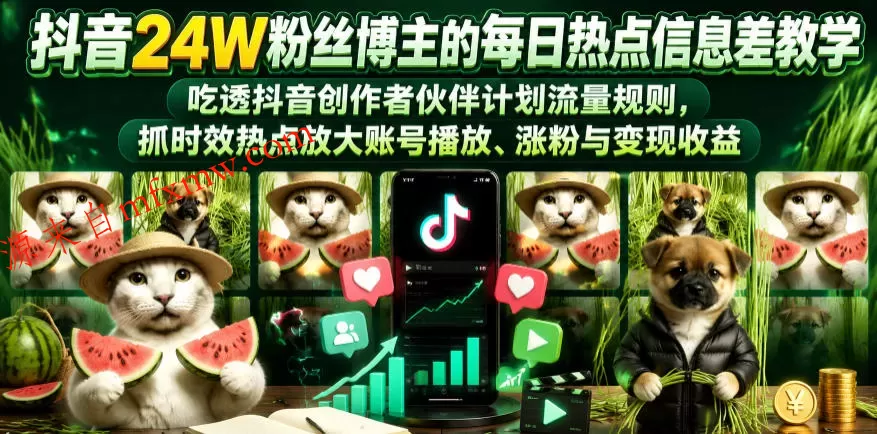 抖音24W粉丝博主的每日热点信息差教学,吃透创作者伙伴计划流量规则,抓时效热点放大账号播放、涨粉与变现收益(更新) 抖音24W粉丝博主的每日热点信息差教学,吃透创作者伙伴计划流量规则,抓时效热点放大账号播放、涨粉与变现收益(更新)