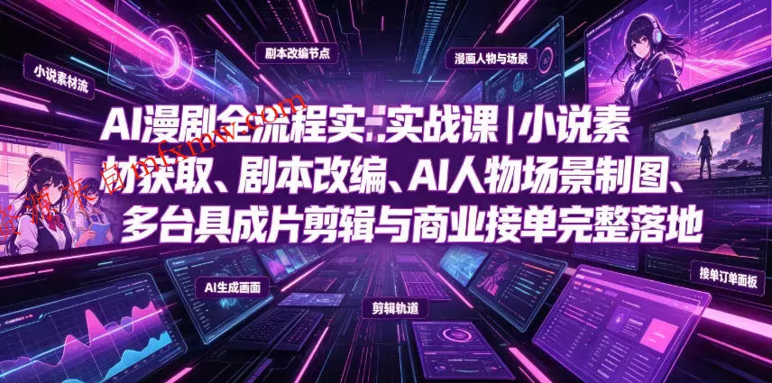 AI漫剧全流程实战课|小说素材获取、剧本改编、AI人物场景制图、多工具成片剪辑、平台付费变现与商业接单完整落地