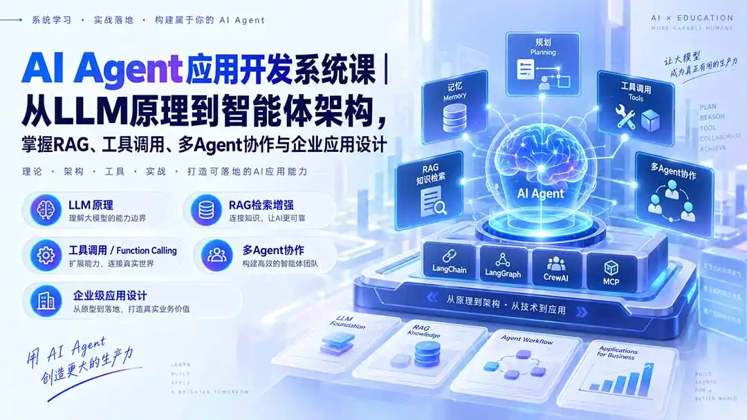 AI Agent应用开发系统课-179节｜从LLM原理到智能体架构，掌握RAG、工具调用、多Agent协作与企业应用设计-免费项目网