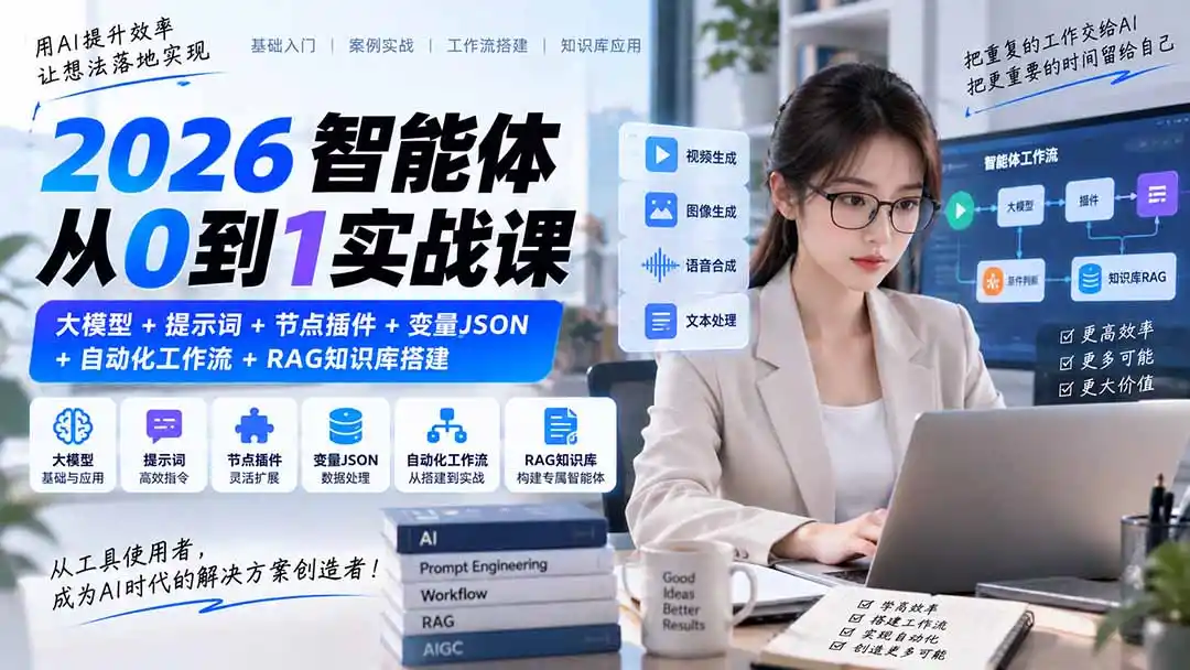 2026智能体从0到1实战课｜大模型+提示词+节点插件+变量JSON+自动化工作流+RAG知识库搭建-免费项目网