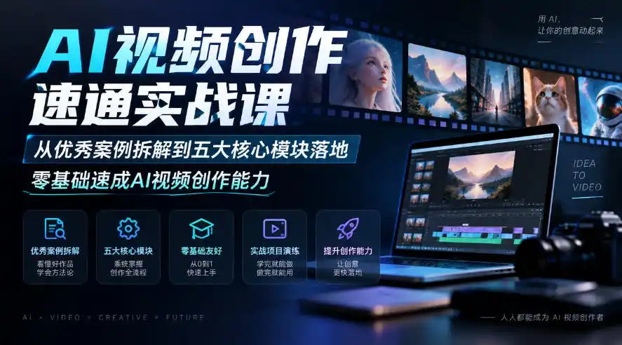 AI视频创作速通实战课｜从优秀案例拆解到五大核心模块落地，零基础速成AI视频创作能力-免费项目网
