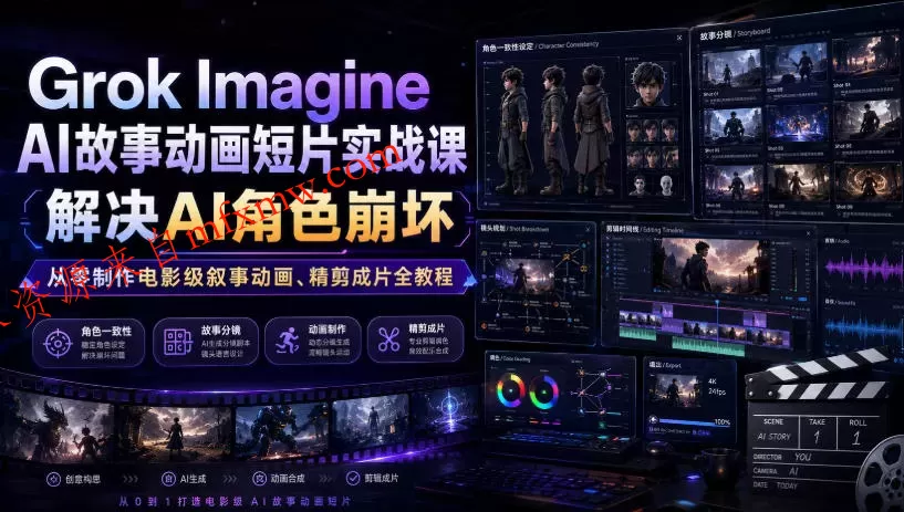 Grok Imagine AI故事动画短片实战课|解决AI角色崩坏,从零制作电影级叙事动画、精剪成片全教程(中英字幕)