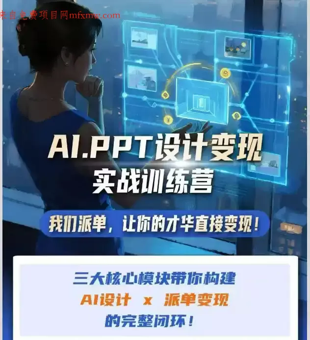 AI+PPT设计变现实战训练营,我们派单,让你的才华直接变现,三大核心模块带你构建Al设计x派单变现的完整闭环