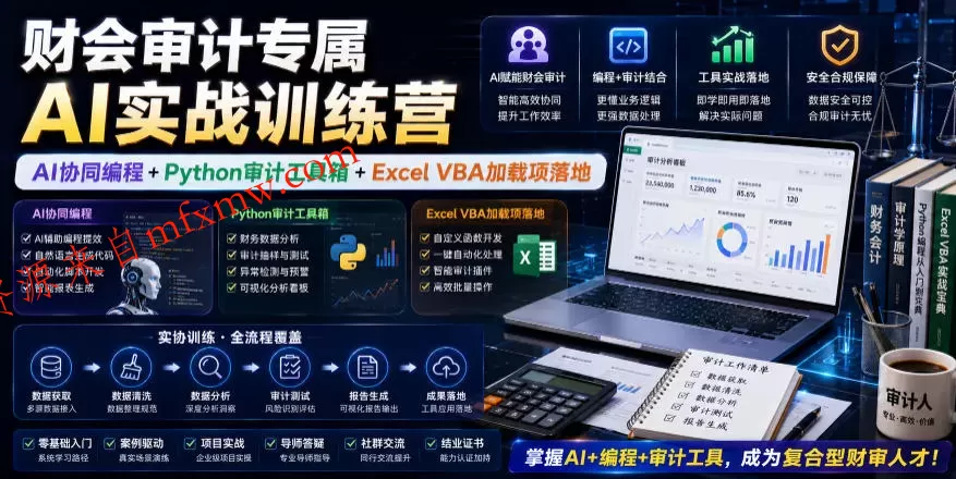 财会审计专属AI实战训练营|AI协同编程+Python审计工具箱+Excel VBA加载项落地