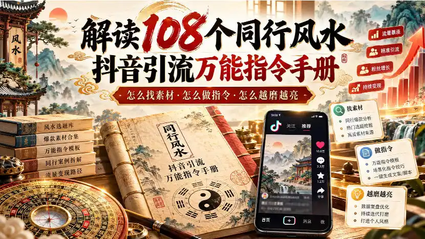 解读108个同行风水抖音引流万能指令手册,怎么找素材·怎么做指令·怎么越磨越亮【文档】