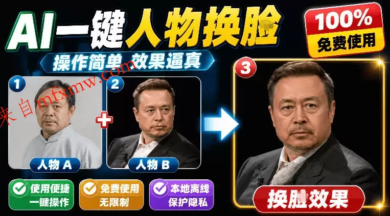 纯离线本地运行!AI一键人物lian部替换软件,支持图片换lian,效果逼真,最便捷换lian工具FaceSwap