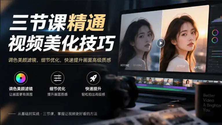三节课精通视频美化技巧｜调色美颜滤镜，细节优化，快速提升画面高级质感-免费项目网