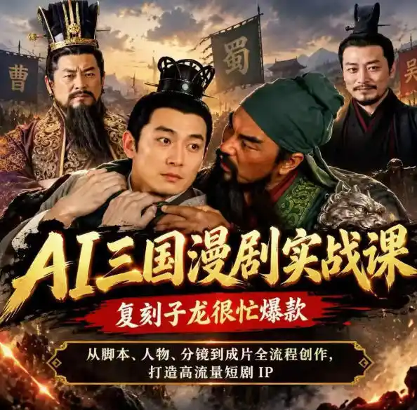 抖音14W粉博主同款AI三国漫剧实战课,复刻子龙很忙爆款,从脚本、人物、分镜到成片全流程创作,打造高流量短剧IP-免费项目网