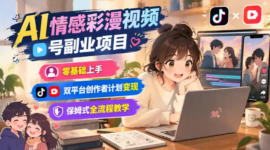 AI情感彩漫视频号副业项目,零基础上手,双平台创作者计划变现,保姆式全流程教学-免费项目网