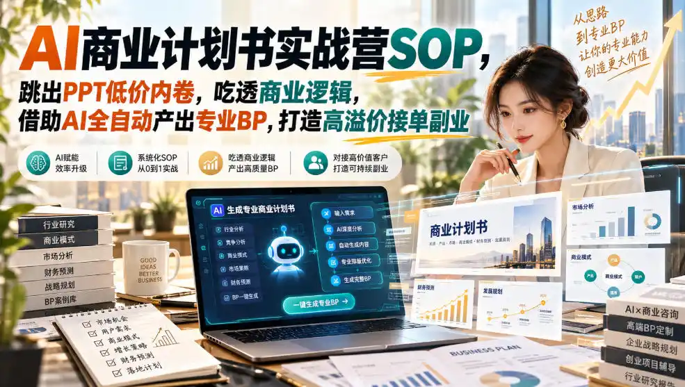 AI商业计划书实战营SOP，跳出PPT低价内卷，吃透商业逻辑，借助AI全自动产出专业BP，打造高溢价接单副业-免费项目网