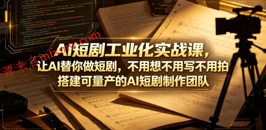 AI短剧工业化实战课，让AI替你做短剧，不用想不用写不用拍，搭建可量产的AI短剧制作团队