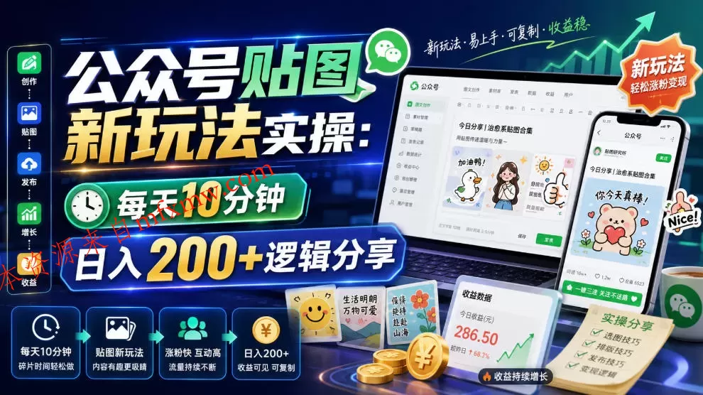 公众号贴图新玩法实操,每天10分钟,日入200+逻辑分享