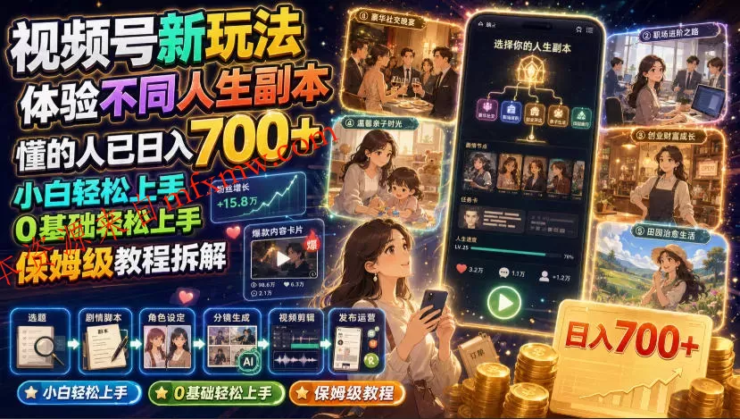 视频号新玩法体验不同人生副本,懂的人已日入700+,小白轻松上手,0基础轻松上手,保姆级教程拆解