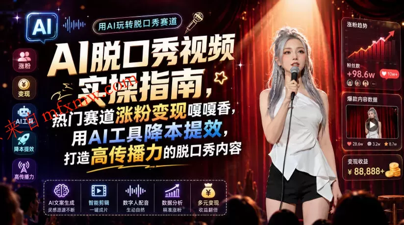 AI脱口秀视频实操指南,热门赛道涨粉变现嘎嘎香,用AI工具降本提效,打造高传播力的脱口秀内容