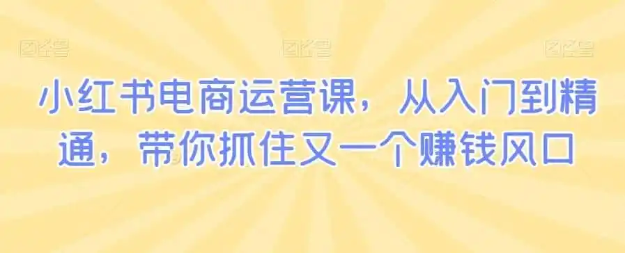 小红书电商运营课,从入门到精通,带你抓住又一个赚钱风口