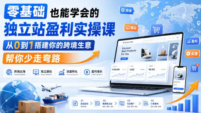零基础也能学会的独立站盈利实操课,从0到1搭建你的跨境生意,帮你少走弯路