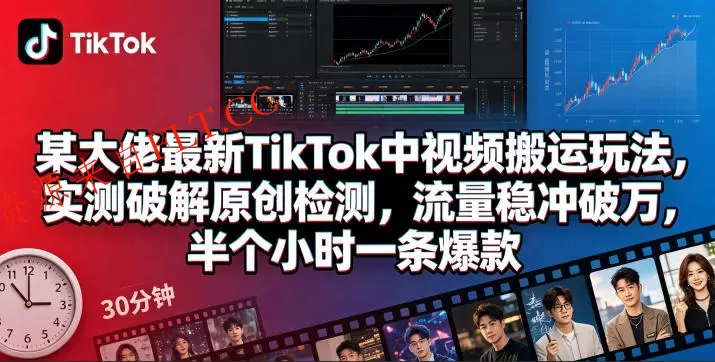 某大佬最新TikTok中视频搬运玩法，实测破解原创检测，流量稳冲破万，半个小时一条爆款
