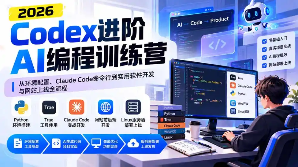 Codex进阶AI编程训练营:从环境配置、Claude Code命令行到实用软件开发与网站上线全流程-免费项目网