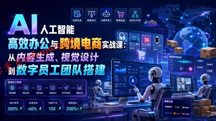 AI人工智能高效办公与跨境电商实战课:从内容生成、视觉设计到数字员工团队搭建