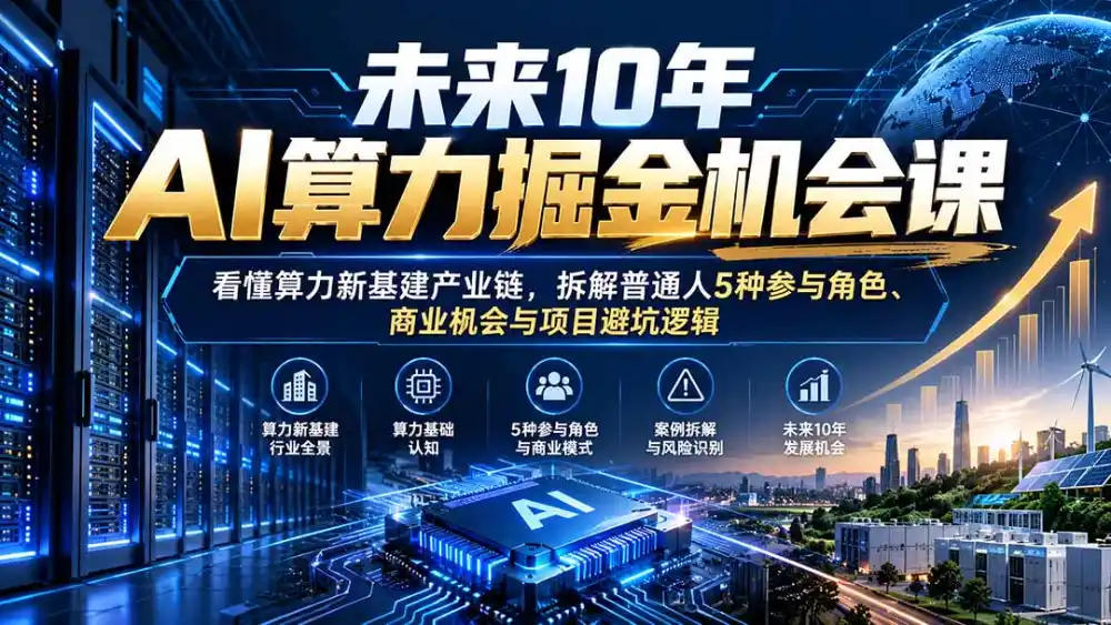 未来10年AI算力掘金机会课:看懂算力新基建产业链,拆解普通人5种参与角色、商业机会与项目避坑逻辑-免费项目网