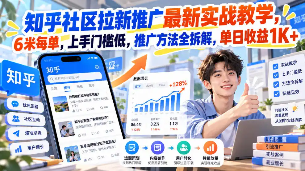 知乎社区拉新推广最新实战教学,6米每单,上手门槛低,推广方法全拆解,单日收益1K+!(更新0930)